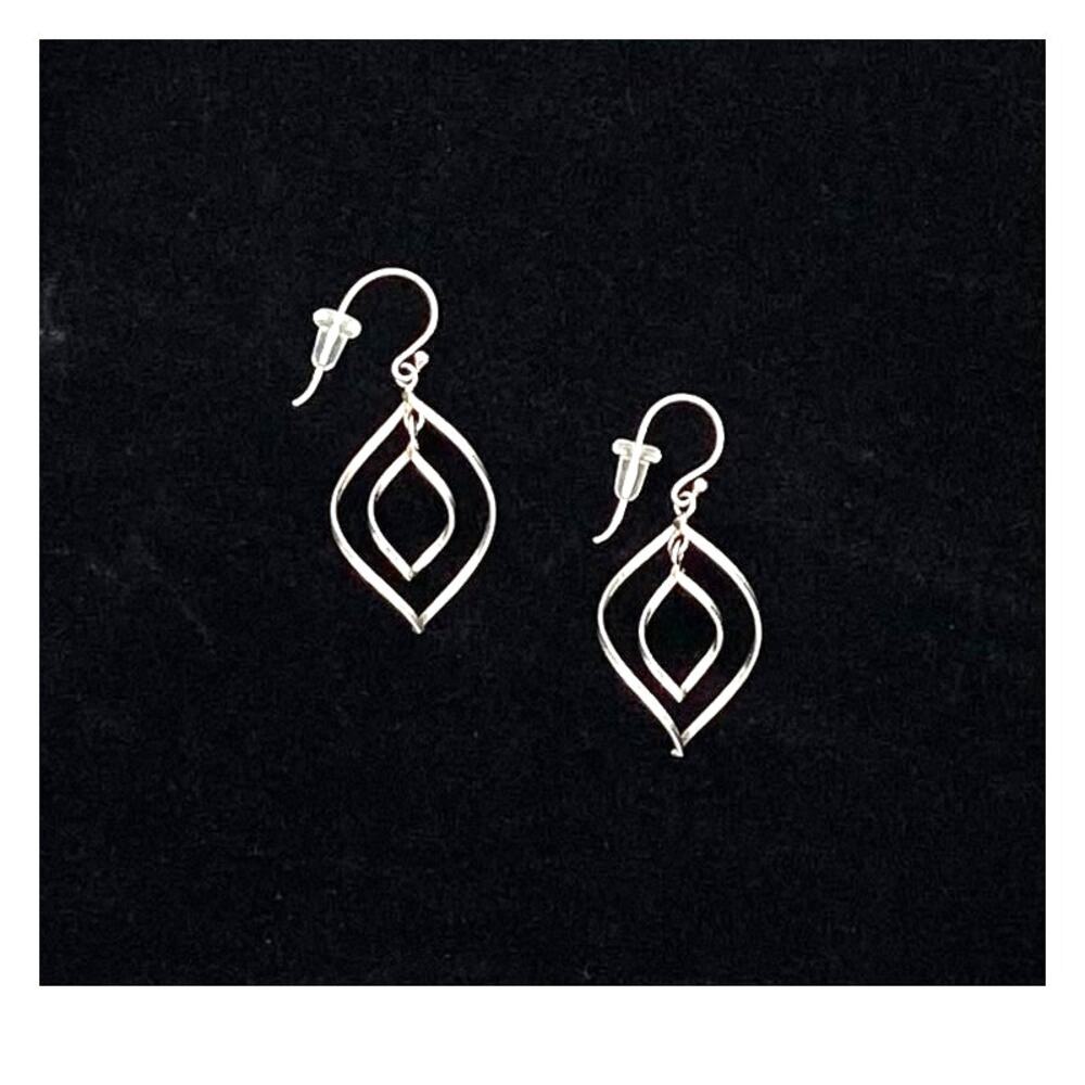 Sterling Silver Double Twisted Marquise Shape Drop Earrings Lightweight Dainty